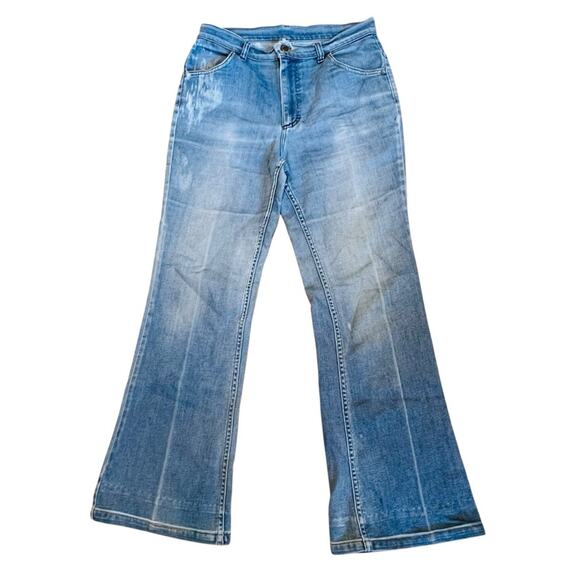 Lee Women’s Sz 27 Vintage 70s Bell Bottom Jeans Cotton USA Made Faded Thrashed - Picture 2 of 16